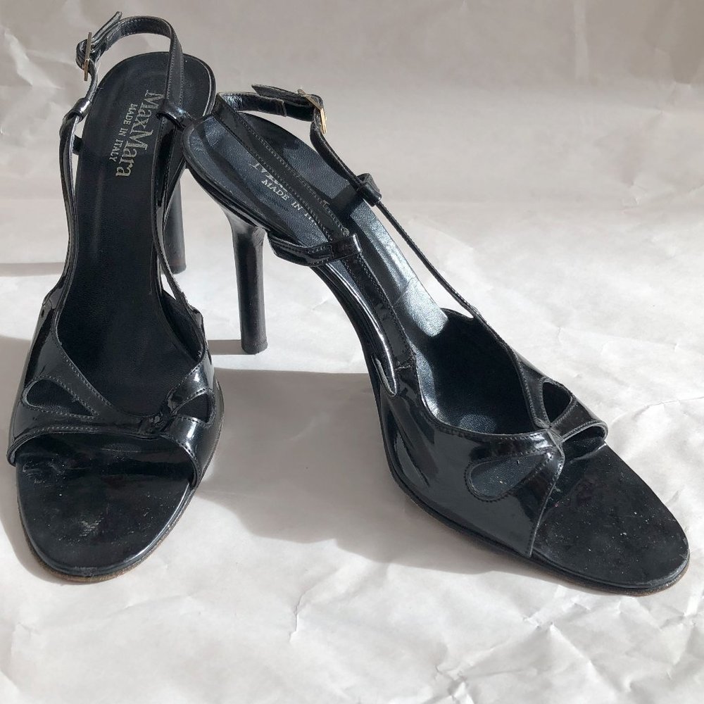 vintage Max Mara black patent leather high heels Sz 37